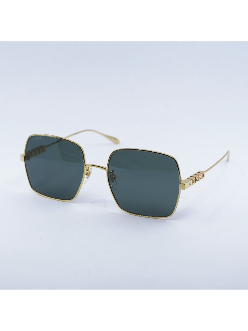 Gucci GG1434S 001 Sunglasses Yellow Gold Square Frame, Grey Lenses